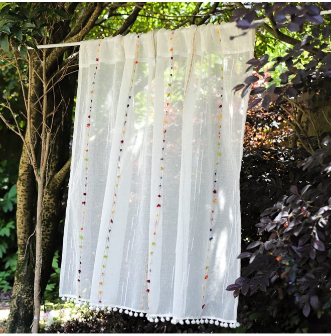 Colorful striped tulle layered curtains