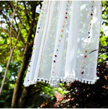 Colorful striped tulle layered curtains