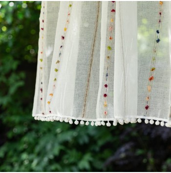 Colorful striped tulle layered curtains