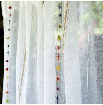 Colorful striped tulle layered curtains