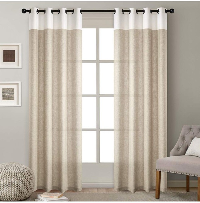 Colorblock Linen Light Brown Curtains