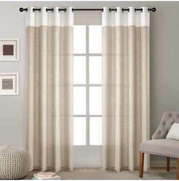Colorblock Linen Light Brown Curtains