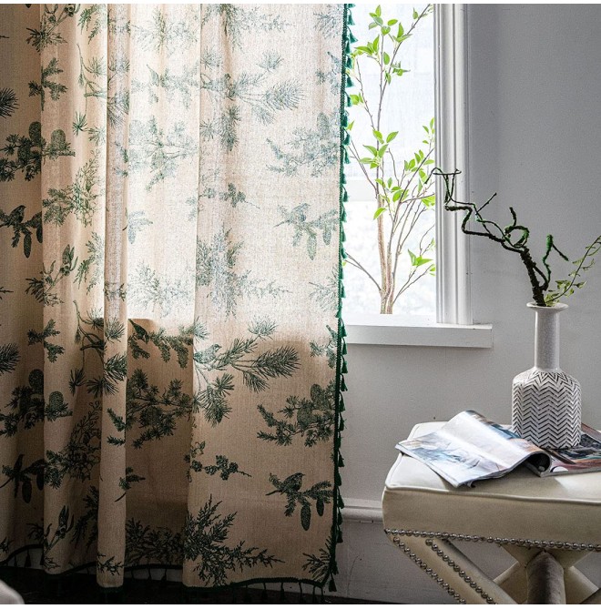Leaf pattern cotton and linen curtains