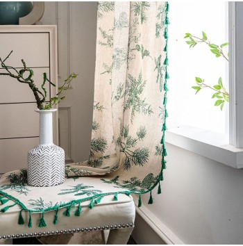 Leaf pattern cotton and linen curtains