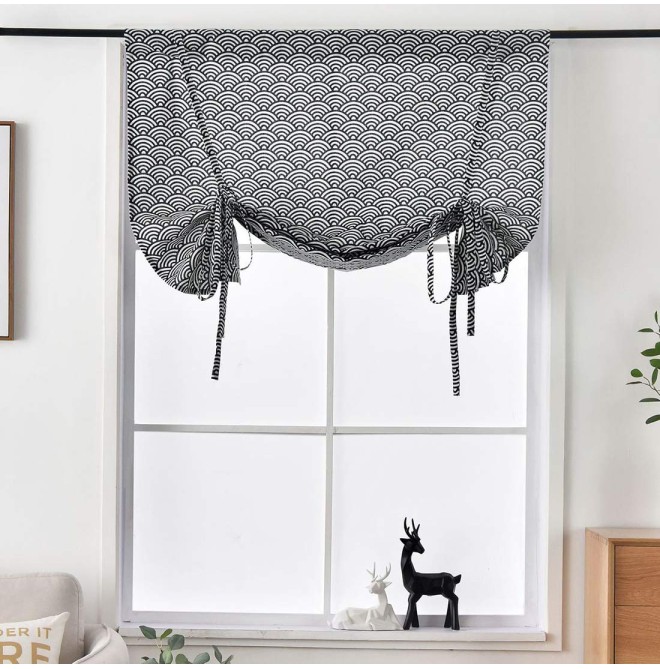 Bohemian Printed Cotton Linen Navy Blue Curtains