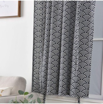 Bohemian Printed Cotton Linen Navy Blue Curtains