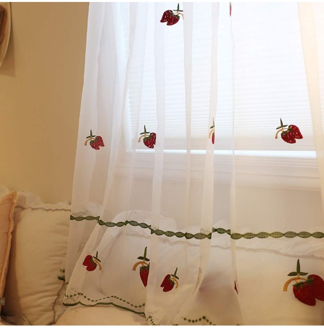 Strawberry embroidered tulle curtains