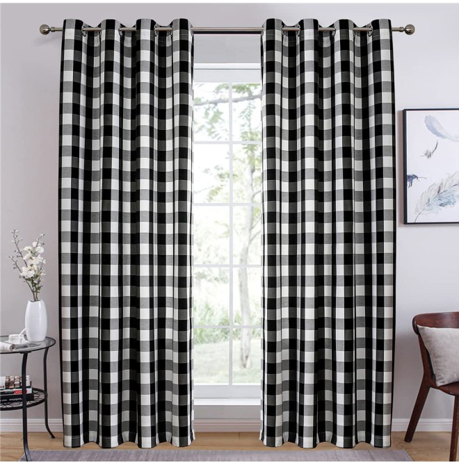 Black and white plaid blackout curtain fabric