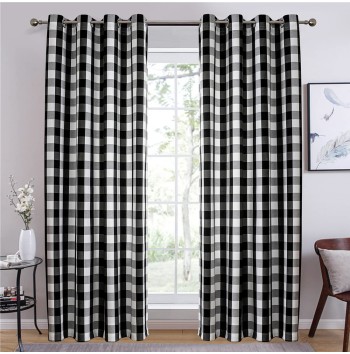 Black and white plaid blackout curtain fabric