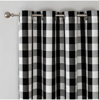 Black and white plaid blackout curtain fabric