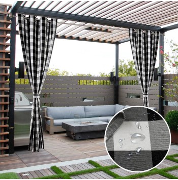 Black and white plaid blackout curtain fabric