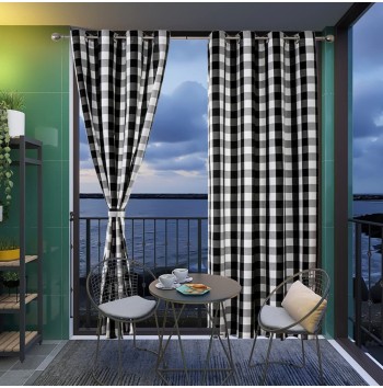 Black and white plaid blackout curtain fabric
