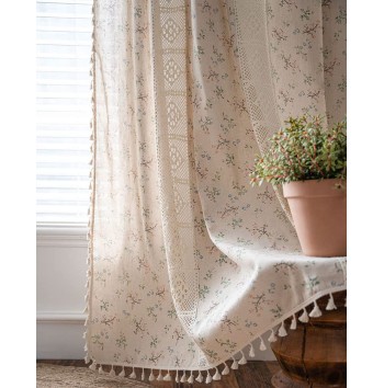 Farmhouse Cotton Crochet Lace Curtain Fabric
