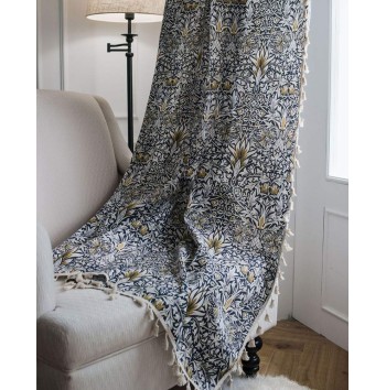 Vintage floral print cotton and linen curtains