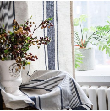 Striped cotton and linen curtains