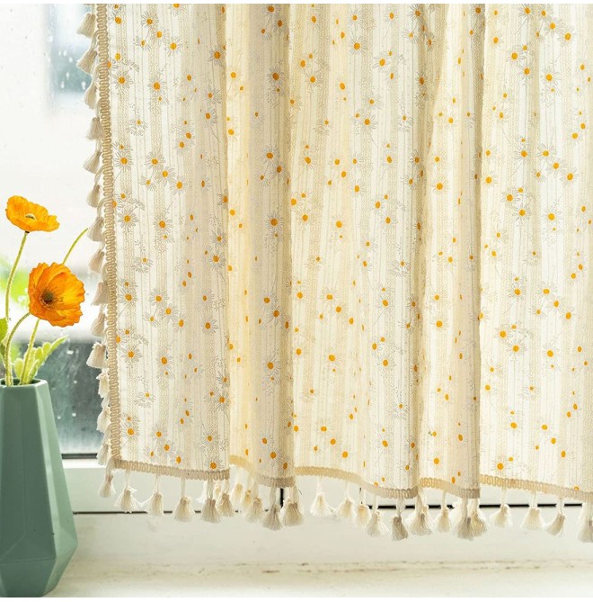 Boho Daisy Floral Cotton Curtains
