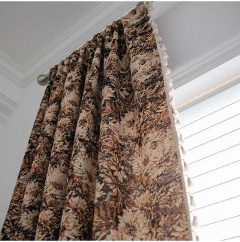 Vintage floral oil painting tassel curtains