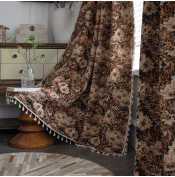 Vintage floral oil painting tassel curtains