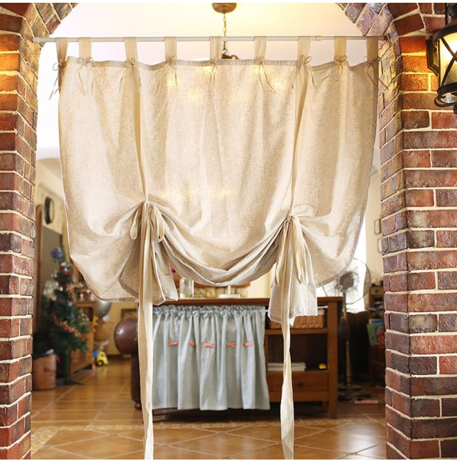 Cotton and linen tie curtains